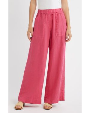 Frank & Eileen Patch Pocket Pull-On Linen Wide Leg Pants - Pink