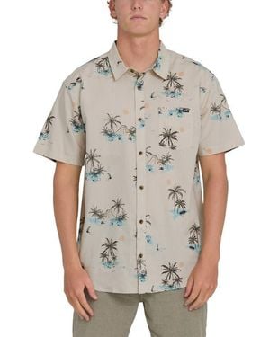 Billabong Sundays Short Sleeve Cotton Blend Button-Up Shirt - Gray