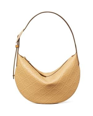 Tory Burch T-Monogram Jacquard Crescent Shoulder Bag - Natural