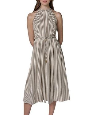 Donna Karan Weekend Sleeveless Stripe Midi Dress - Brown