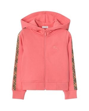 Burberry Girls' Check Trim Cotton Zip Hoodie - Pink