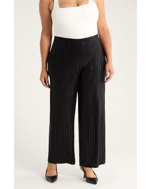 Anne Klein Metallic Stripe Wide Leg Pants - Black