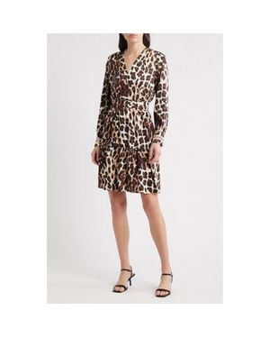 Anne Klein Long Sleeve Leopard Print Minidress - Multicolor