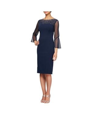 Alex Evenings Embellished Short Sheath Cocktail Dress - Blue