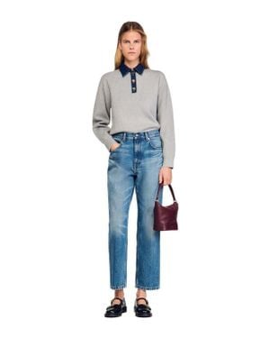 Sandro Sweater With Denim Collar - Blue