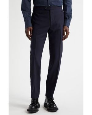Thom Sweeney Fresco Tailored Flat Front Wool Pants - Blue