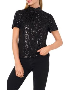 Cece Sequin Mock Neck Top - Black