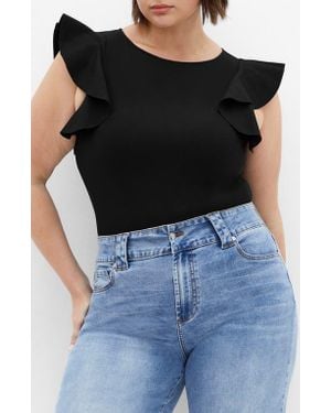 City Chic Daphne Ruffle Sleeve Bodysuit - Black