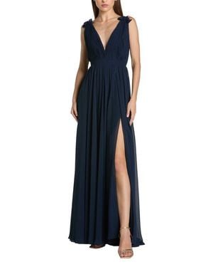 Mac Duggal Sleeveless Pleated Chiffon V-Neck Gown - Blue