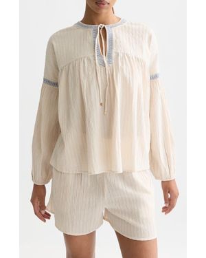 Scotch & Soda Embroidered Cotton Crepe Top - Natural