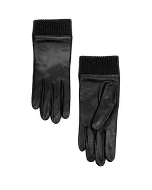 Portolano Leather Gloves With Cashmere Cuff - Black