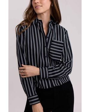 Foxcroft Jodie Stripe Cotton Button-Up Shirt - Black