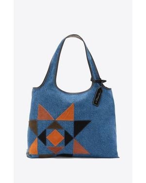 3.1 Phillip Lim Denim Suede Patch Market Tote - Blue