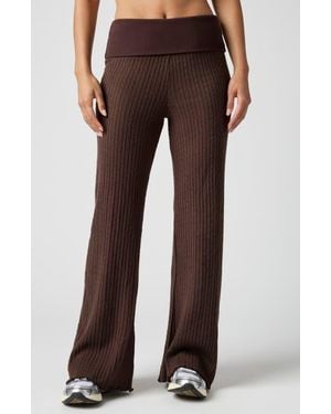 Florence By Mills Mini Cable Stitch Foldover Sweater Pants - Brown