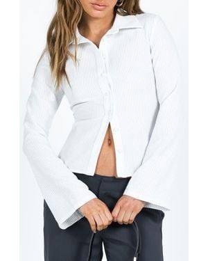 Princess Polly Anni Pinstripe Long Sleeve Button-Up Shirt - White