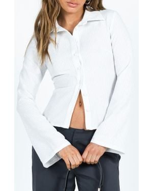Princess Polly Anni Pinstripe Long Sleeve Button-Up Shirt - White