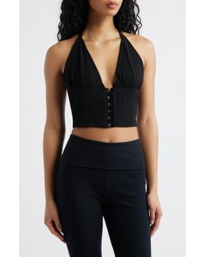 Bella Venice The Coco Plunge Neck Halter Crop Top - Black