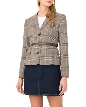 Vince Camuto Belted Mixed Check Blazer - Gray