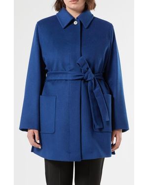 Marina Rinaldi Poggio Belted Virgin Wool Short Coat - Blue