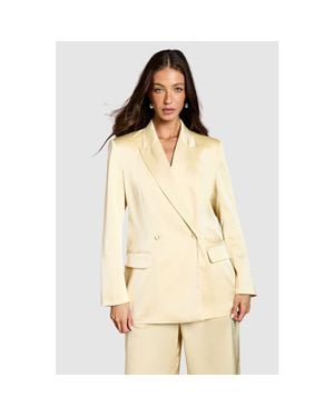 Coast Tailored Double-Breasted Satin Blazer - Natural