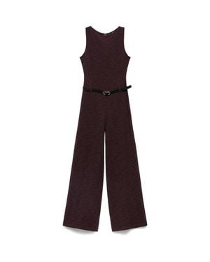 Mango Belted Sleeveless Marl Jumpsuit - Purple