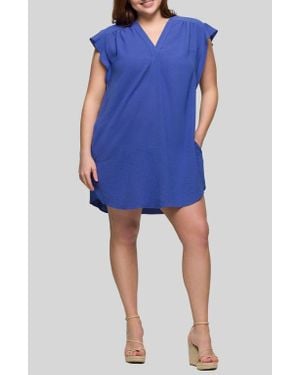 24seven Comfort Apparel Flutter Cap Sleeve Shift Dress - Blue