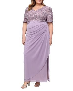 Alex Evenings Embellished Short Sleeve Empire Waist Gown - Purple