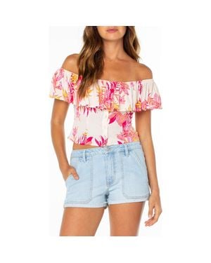 Roxy Clear Sky Botanical Off The Shoulder Button-Up Top - Blue