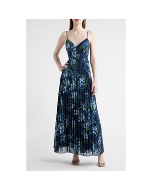 Julia Jordan Floral Pleated Gown - Blue