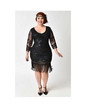 Unique Vintage Plus Size 1920S Margaux Flapper Dress - Black