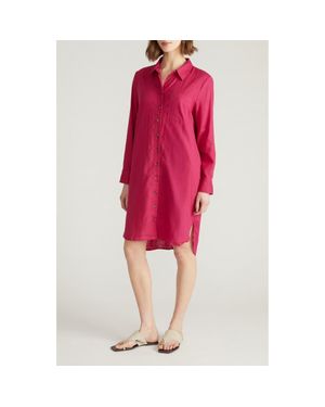 UNIVERSAL STANDARD Seaside Long Sleeve Linen Blend Shirtdress - Red
