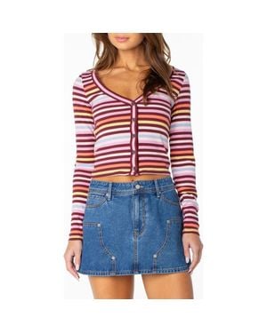 Roxy Terrace Striped Cropped Long Sleeve Top - Blue
