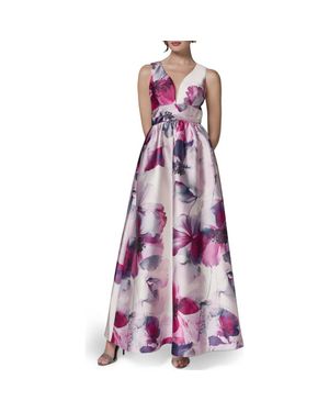 Donna Karan V-Neck Print Ballgown - Purple