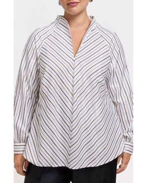 Foxcroft Daphne Metallic Stripe Cotton Blend Pullover Shirt - White