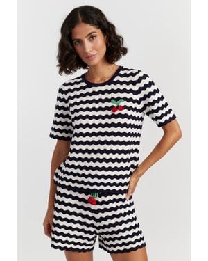 Chinti & Parker Cherry Crochet Tee - Blue