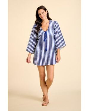 Sitano Sorrento Bell Sleeve Crochet Cover-Up - Blue