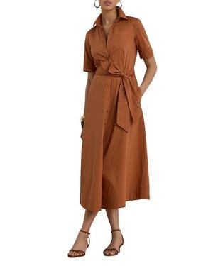 Ralph Lauren Cotton Blend Midi Shirtdress - Brown