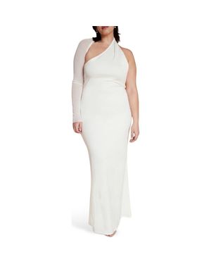MARCELLA Manhattan Mesh Asymmetric Gown - White