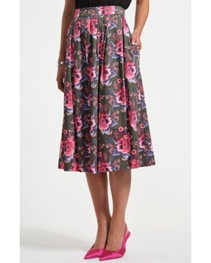 Isaac Mizrahi New York Stretch Cotton Sateen Midi Skirt - Red