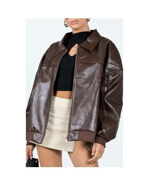 Princess Polly Goldsmith Oversize Faux Leather Bomber Jacket - Black