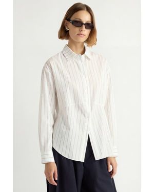 MODERN CITIZEN Tarinah Front-Split Striped Shirt - White