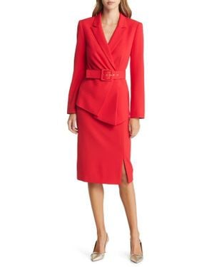 Tahari Nested Belted Jacket And Skirt - Red