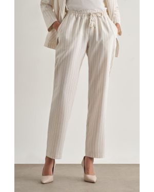 Mizalle Drawstring Summer Pants - Natural