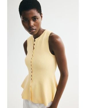 H&M Rib-Knit Peplum Sleeveless Top - Natural