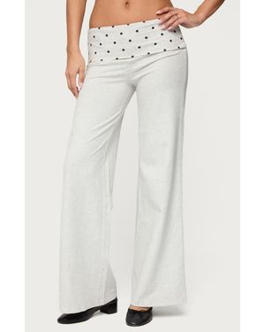 Edikted Reeva Polka Dot Foldover Pants - White