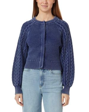 Habitual Washed Cotton Blend Cable Cardigan - Blue