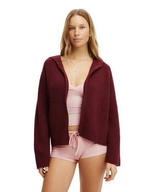 Cotton On Zip Through Oversized Knit Hoodie - Red