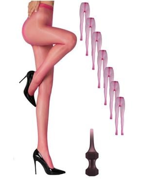 LECHERY 5-Pack Glossy Semi-Sheer Opaque Ladder Resistant Party Evening Tights For - Pink