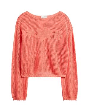 PacSun Juli Floral Boat Neck Openwork Top - Red