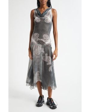 PAOLINA RUSSO Sleeveless Bias Cut Chiffon Maxi Dress - Gray